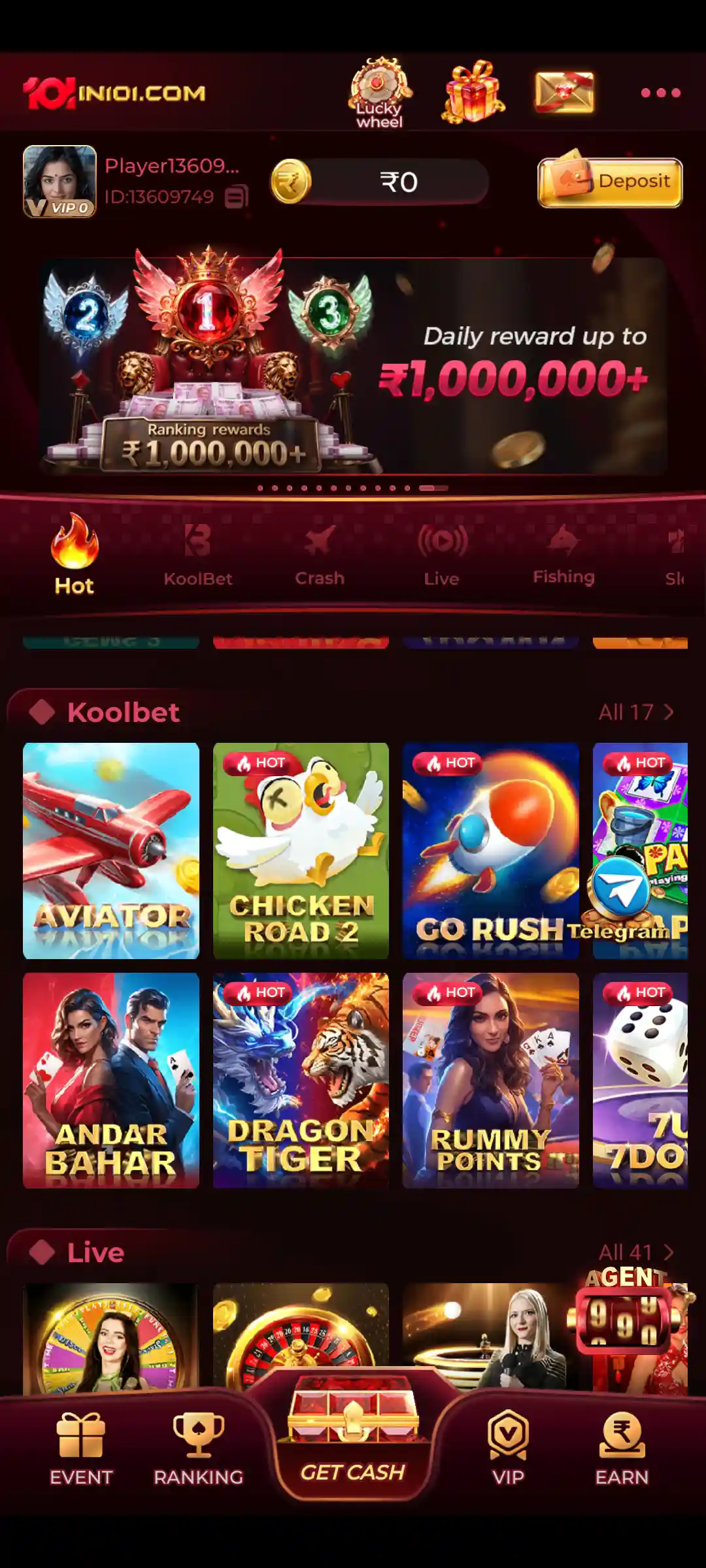 IN101 Online Game mobile interface